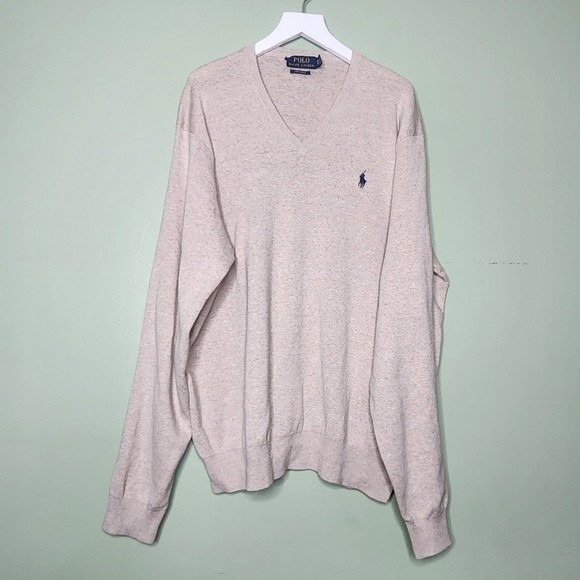 Men's Cream Pullover Sweater Polo Ralph Lauren Pima Cotton Ribb Cuffs/Hem XL - Picture 2 of 5